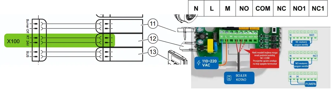 Spajanje Beok termostata na Vaillant RT 24V